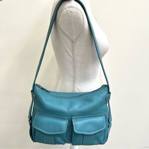 Fossil Pebbled Leather Hand Bag Shoulder Bag Blue 75082